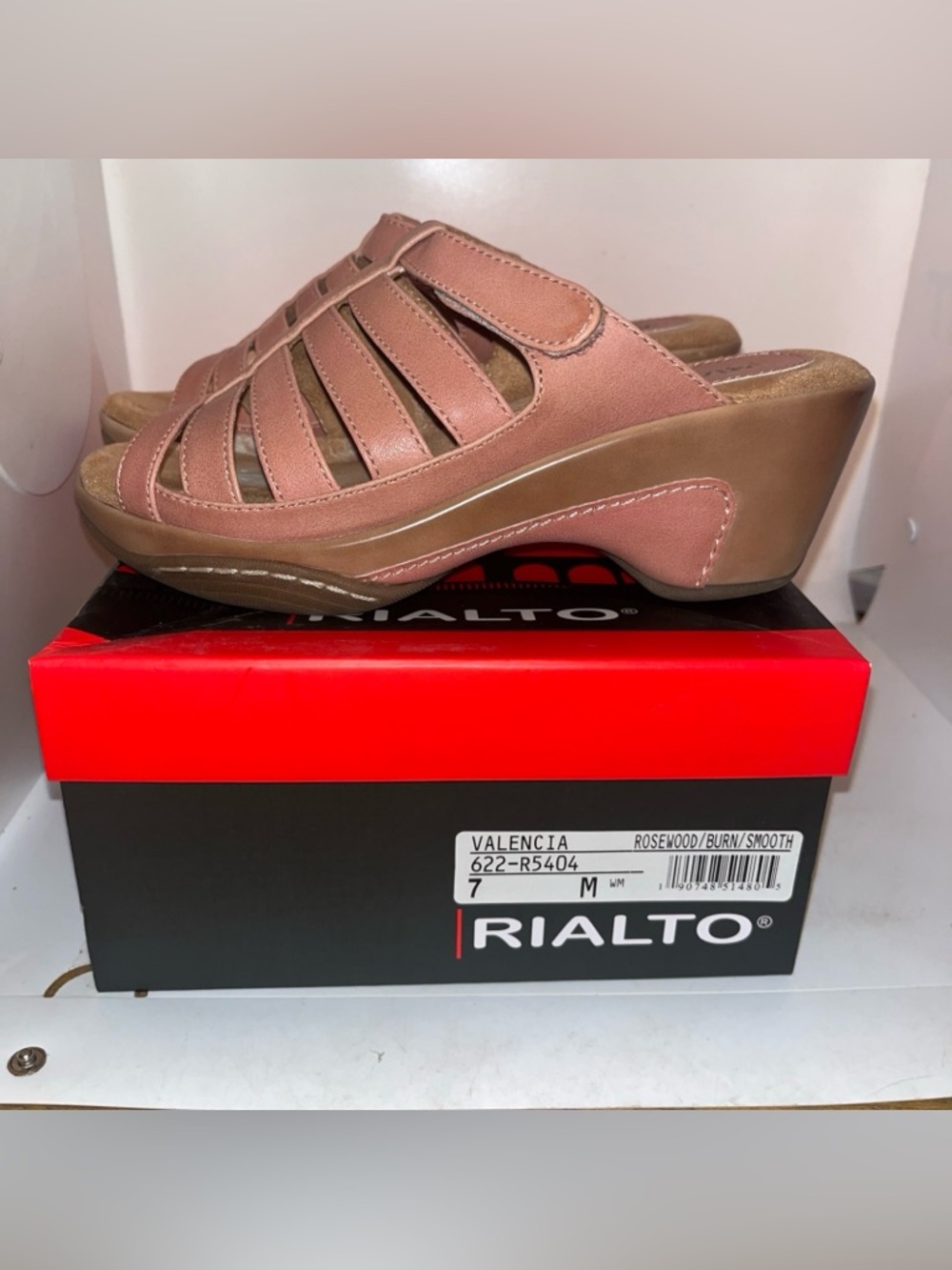 Rialto Sandals Sz 7 M Tan Brown Valencia Strappy Wedge Comfort Slip On